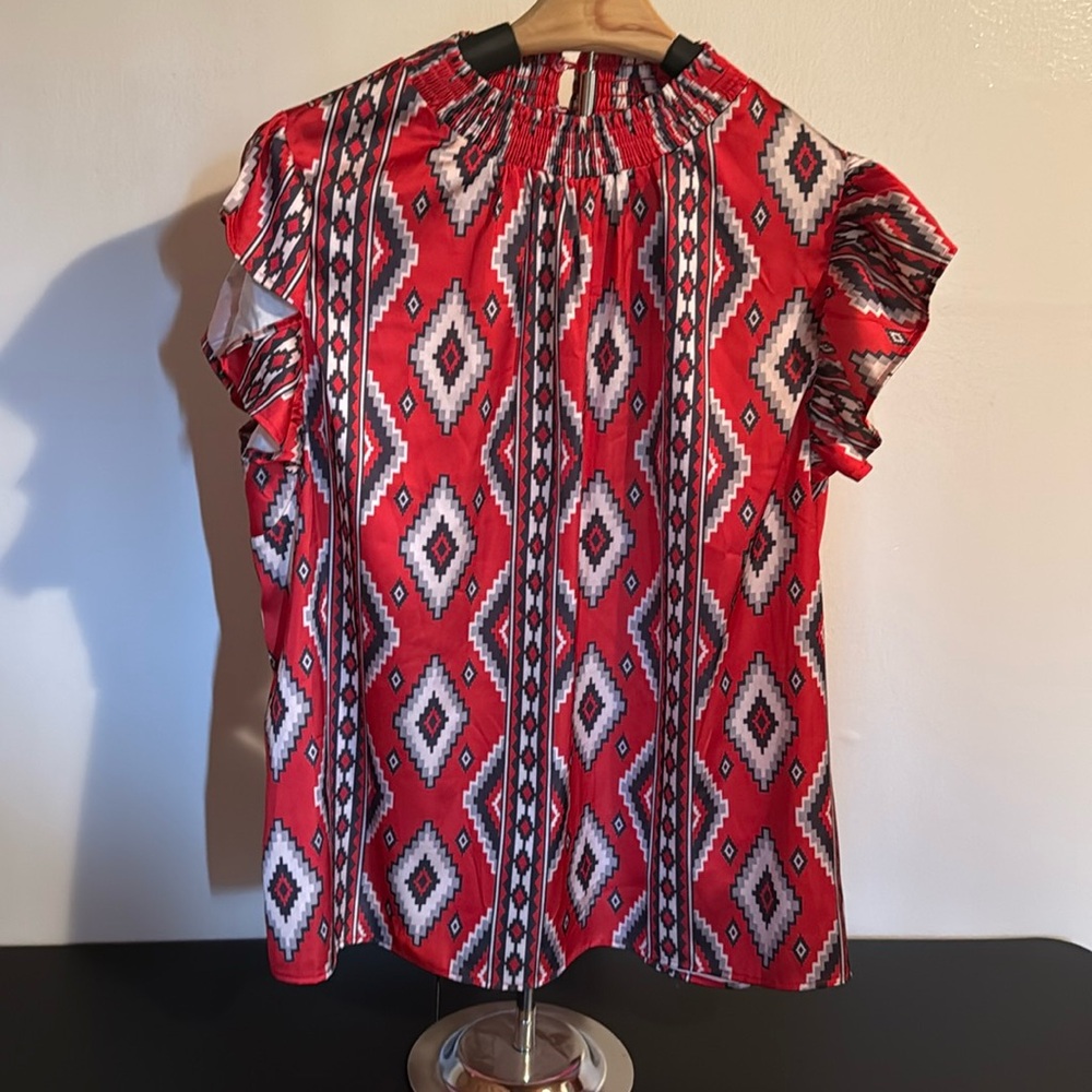 Ruffle sleeves Aztec pattern silky tank